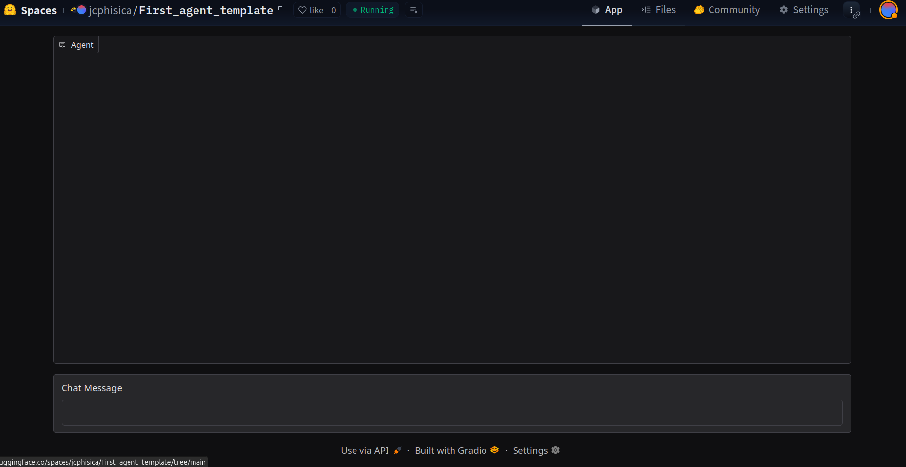 The agent app running on Hugging Face Spaces